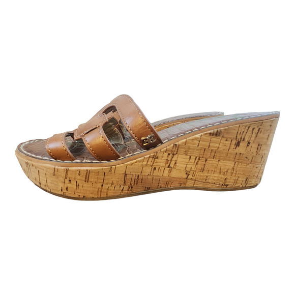 Sam Edelman Regis Slide Sandal brown cork wedge womens sz 9 leather upper - Picture 2 of 15
